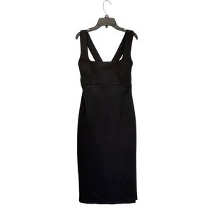 NWT Donna Karan | Black Square Neck Criss Cross Straps in Back Sheath Midi Dress